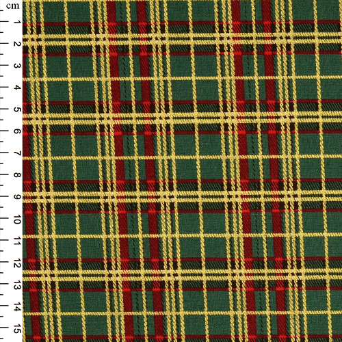 100% Cotton Christmas Print - Green Tartan